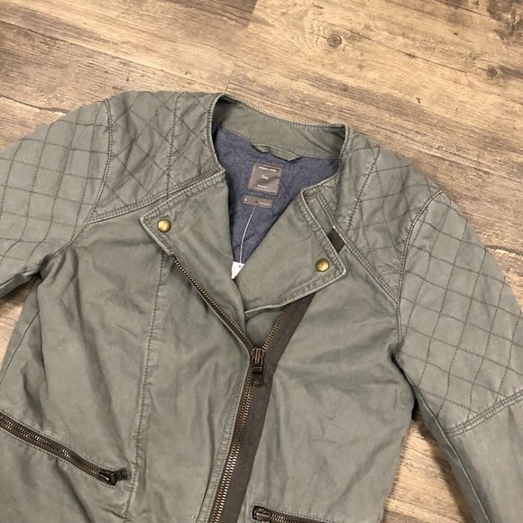 Gap Quilted Lined Moto Vintage Flight Utility Jacket Gray Full Zip NWT Size 6 - Picture 7 of 10